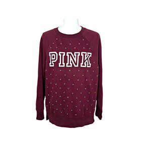 Pink Victorias Secret Womens Burgundy Wine Crystal Stones Pullover Sweatshirt XS
